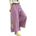 thumbnail image 2 of BLOCLOALO Baggy Pants Wide Leg Pants Women's Boho Embroidered Linen Palazzo Pants Wide Leg Cropped Pant Casual Flowy Mid Waist Trousers Pants Flowy Pants Lounge Pants Comfortable Pants Purple 5Xl, 2 of 5