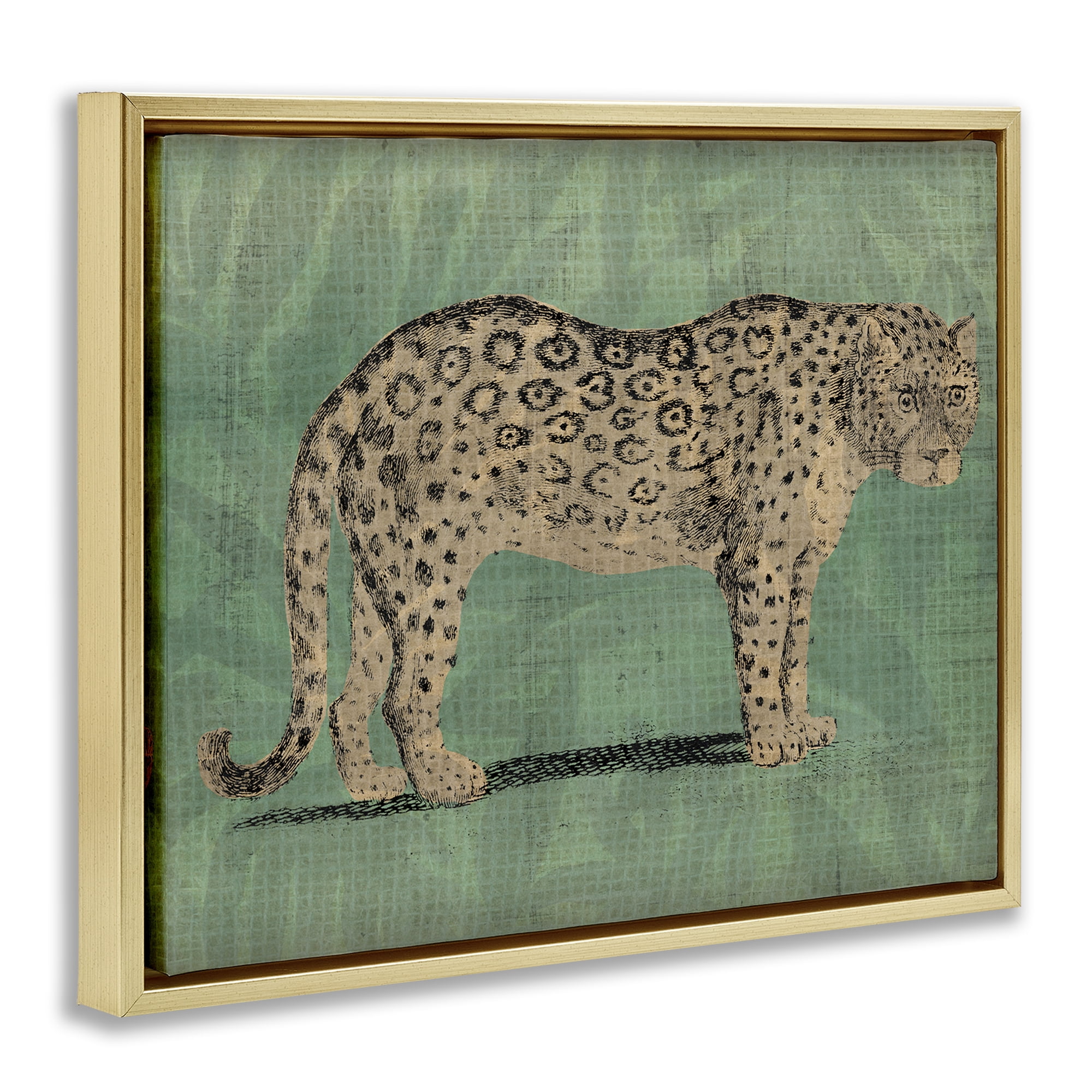 Stupell Industries Traditional Cheetah on Green Animals & Insects Painting Gold Floater Framed Canvas Art Print Wall Art, 31 x 25