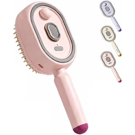 Electric Steam Brush for Hair, Rechargeable Steams Hair Straightener Brush with Detangling Comb, Spray Air Cushion Massage Comb, Anti-Static Wet Hairbrush for Smoothing & Reducing Frizz (White)
