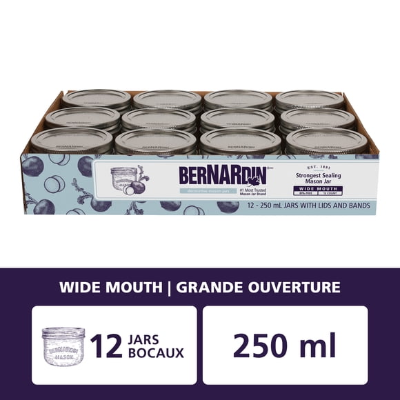 Bocaux décoratifs Bernardin à grande ouverture, 250 ml, 12 unités