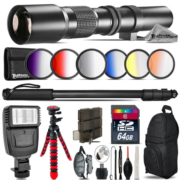 500mm Telephoto Lens for Nikon D3300 D3400   Flash    Tripod & More - 64GB Kit (International Version)