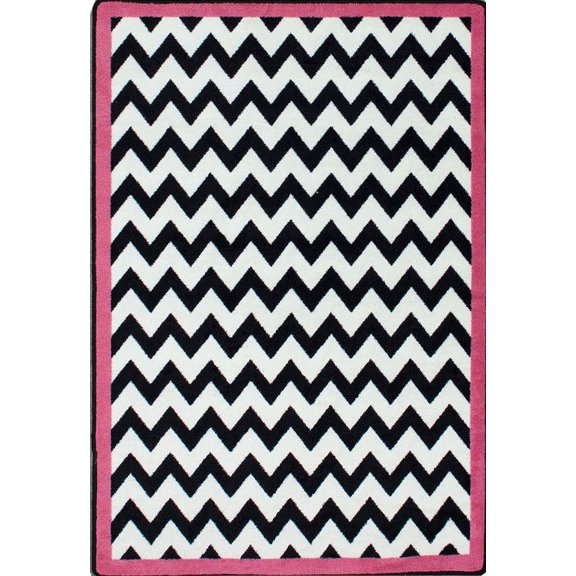 Milliken Black & White Area Rug Vibe Border Pink Bordered Chevron 3' 10" x 5' 4" Rectangle
