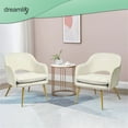 thumbnail image 2 of Velvet Accent Chair Hollow Back Armchair with Golden Legs for Living Room Bedroom Home Office, Modern Channel Tufted Back Club Chair - Beige, 2 of 10