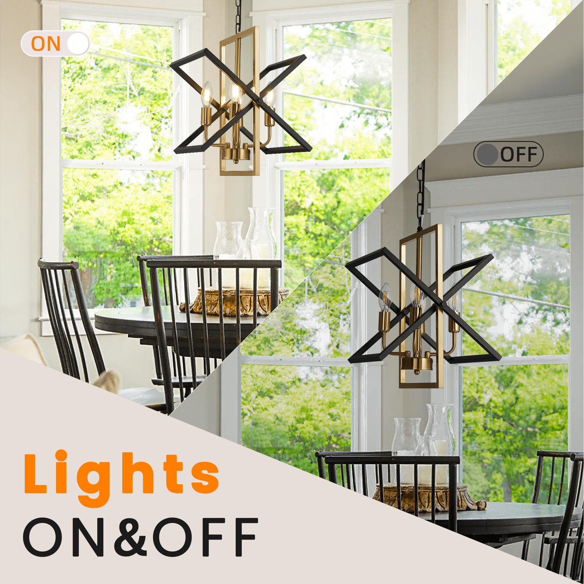 LovingAHome 4-Light Farmhouse Dining Room Light Fixture Candle Style Geometric Metal Pendant Light