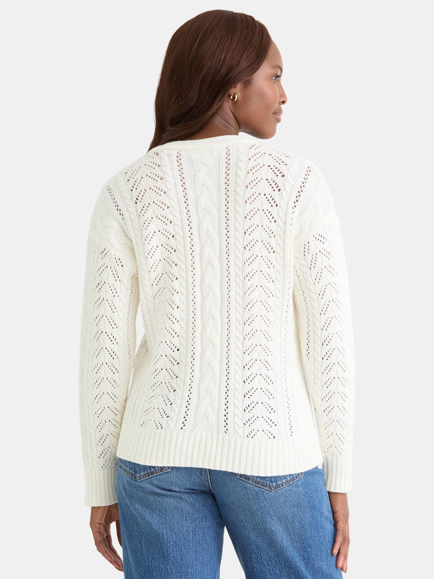 Time and Tru Women's and Women's Plus Cable Knit Cardigan Sweater, Lightweight, Sizes XS-4X