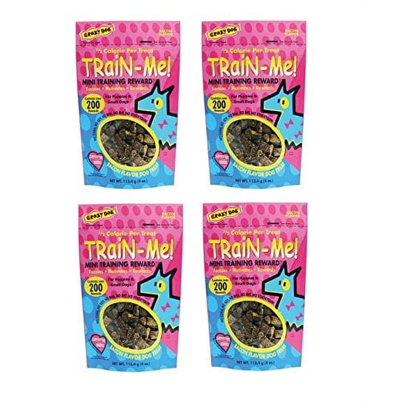 Dog Training Mini Treat Pack Bacon Flavor Rewards For Puppies Small Breed Dogs (Four Packs)