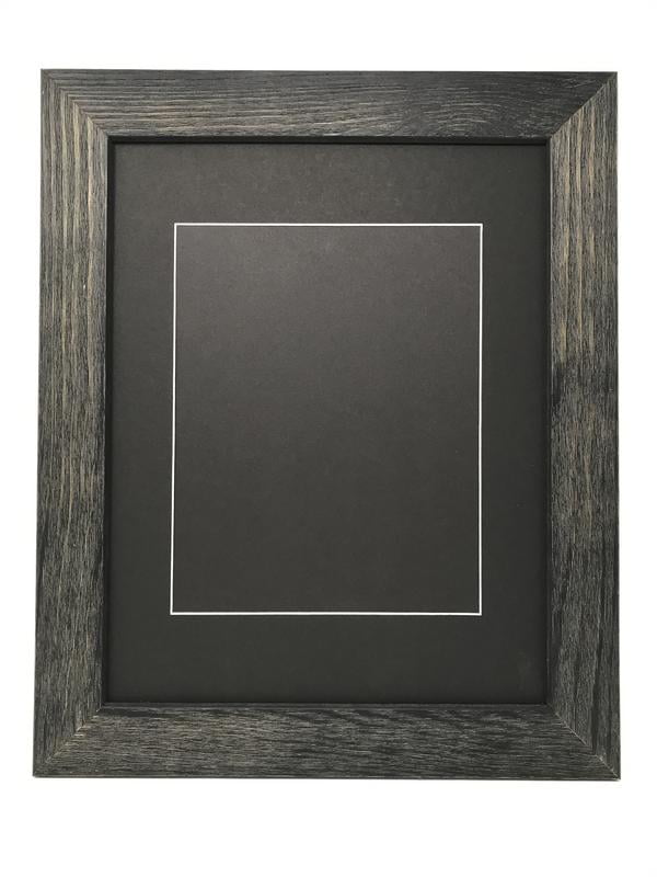 18x24 1.75" Rustic Black Solid Wood Picture Frame with Black Mat Cut