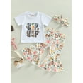 thumbnail image 2 of Jxzom Toddler Girl Easter Outfit 6M 12M 18M 2T 3T 4T Bunny Carrot Print Short Sleeve T-Shirt Flared Pants Summer Clothes Set, 2 of 7