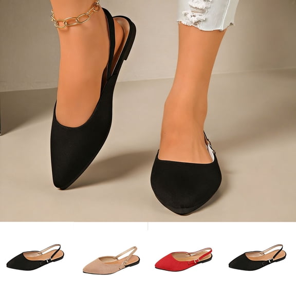Women's Pointed Toe Slingback Flats, Wide Width Casual Summer Shoes for Women, Adjustable Buckle Slip-On Dress Flats, Breathable Walking Shoes