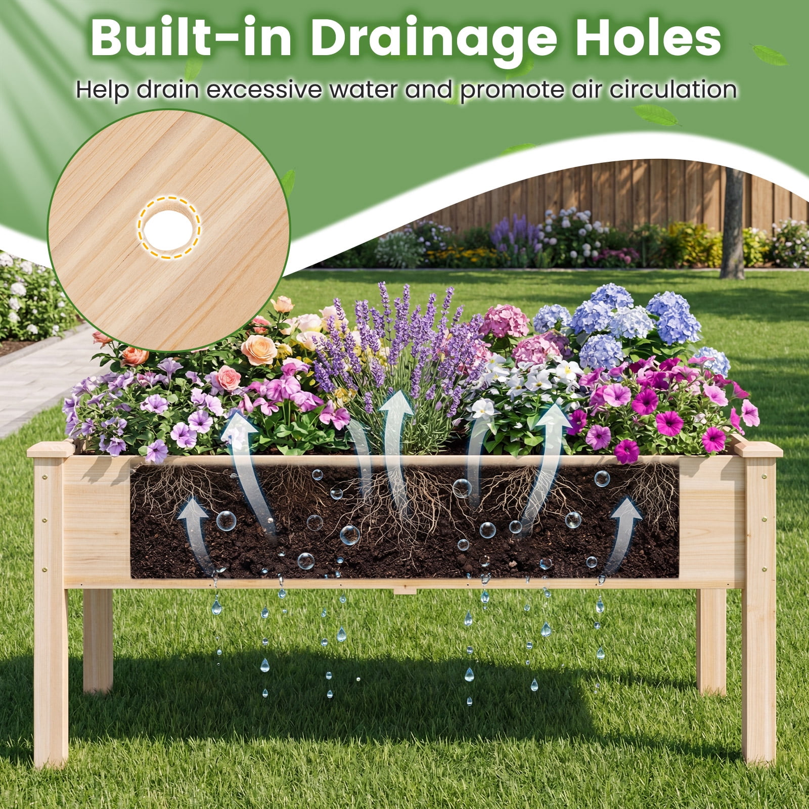 Gymax 48'' x 24'' x 19'' Wooden Raised Garden Bed w/Legs for Vegetables Flowers Herbs