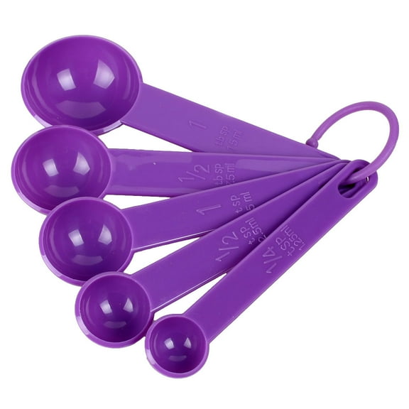 Home Kitchen Plastic Tea Soup Coffee Measuring Spoon Set Purple 5 in 1