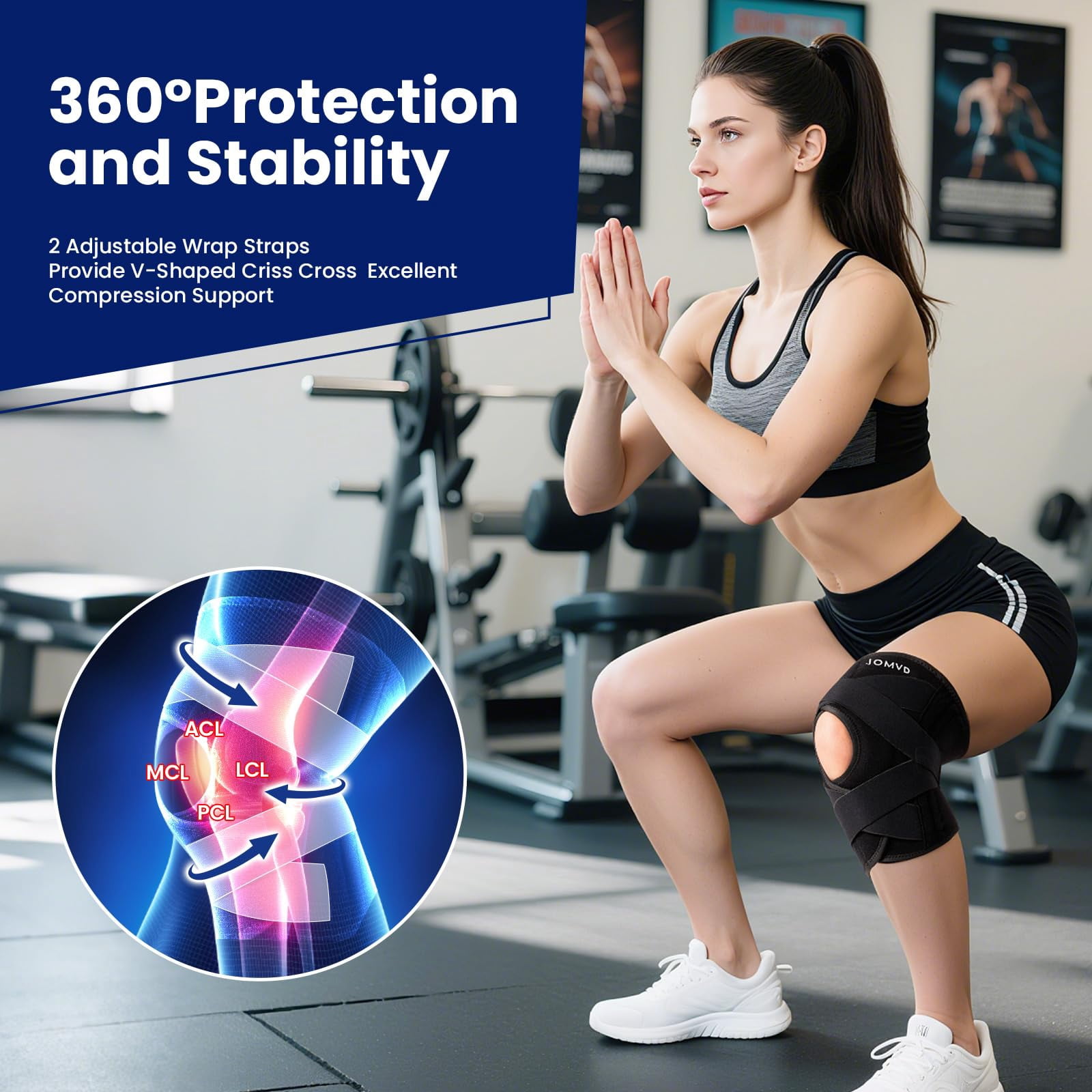 YSLHYKnee Brace for Knee Pain, Meniscus Tear, Adjustable Knee Support with Side Spring Stabilizers for ACL, MCL, Arthritis, Patella Stability, Knee Pain Relief, Injury Recovery, Women and Men, Medium