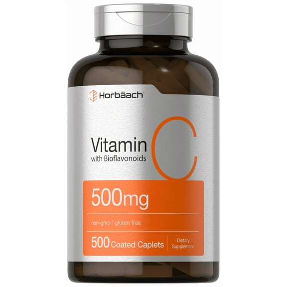 Vitamin C 500mg | 500 Caplets | with Bioflavonoids and Rose Hips | For Women and Men | by Horbäach