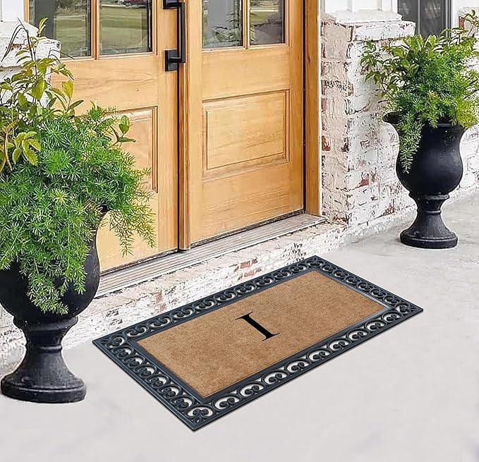 A1HC 30"x48" Natural Coir & Rubber Paisley Monogrammed Door Mat, Heavy-Duty, Low-Profile, Anti-Shed Outdoor Entrance Mat