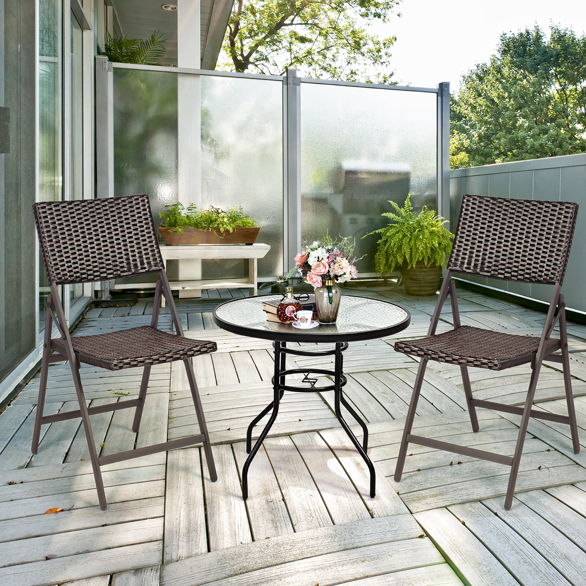 Costway Set of 4 Patio Rattan Folding Dining Chairs Portable
