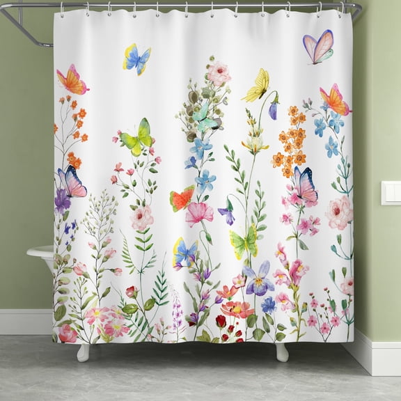 Lfeey Watercolor Floral Botanical Shower Curtain, Modern Minimalist Bathroom Waterproof Fabric with Hooks, 72x72 in