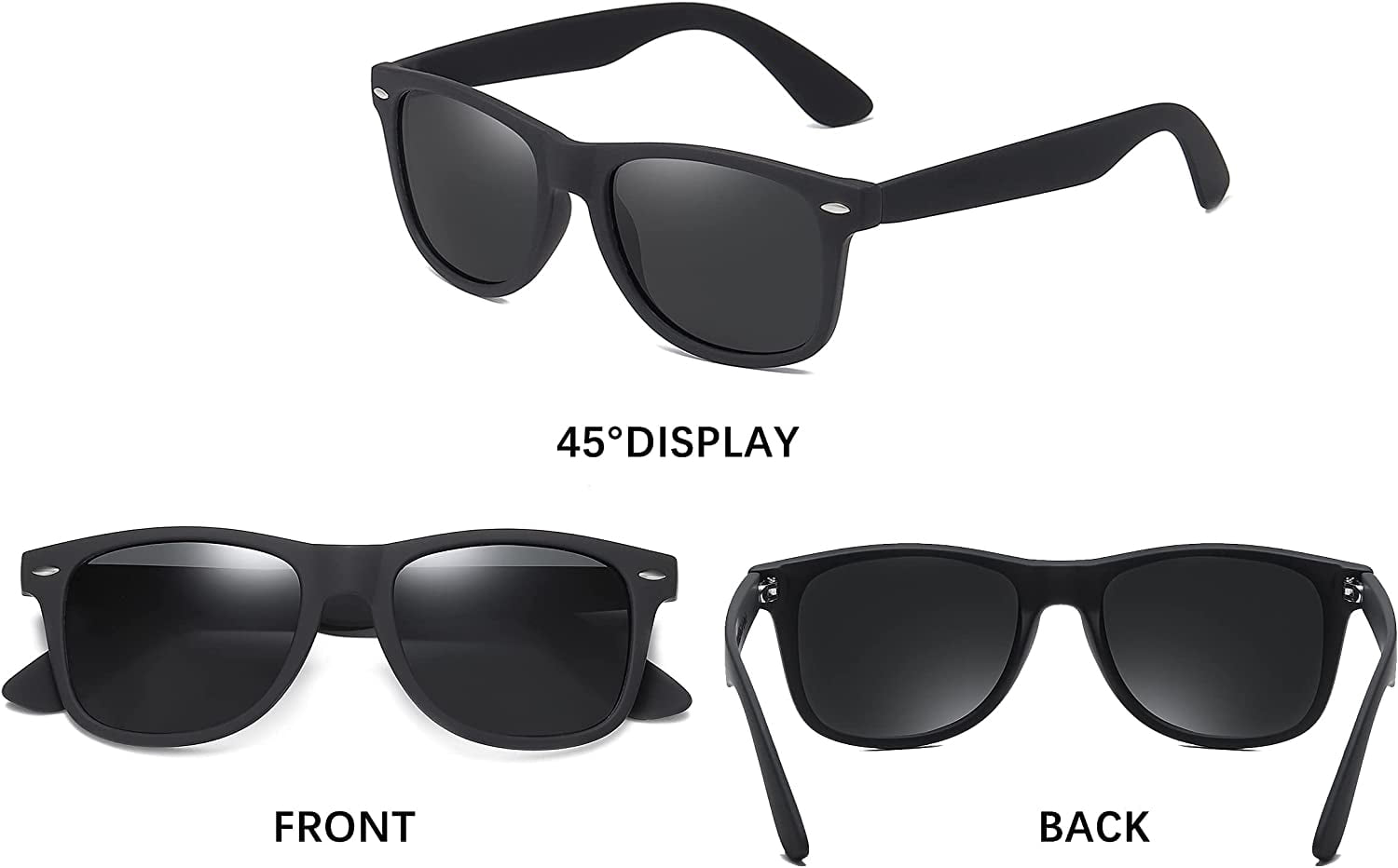 Polarized Sunglasses for Women and Men,UV400 Protection & Anti-Glare Retro Square Matte Black Mirrored Frame Driving Pack-2