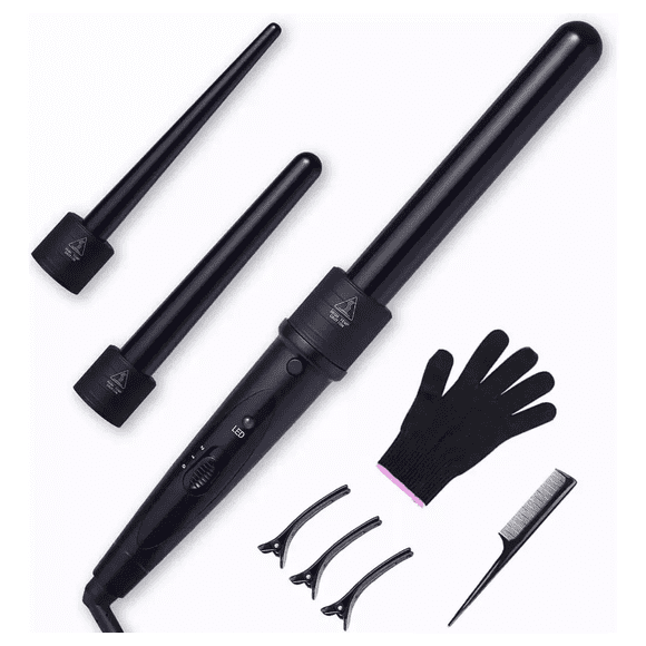 Plancha Rizadora Cabello 3 En 1 + guante Protector Peine Clip Negro