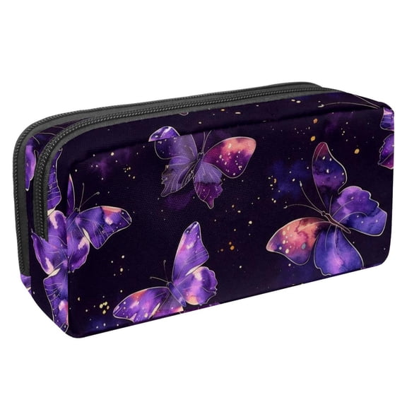 MUOOUM Pencil Case, Purple Galaxy Butterflies Pattern Large Capacity Pencil Pouch Stationery Pen Bag