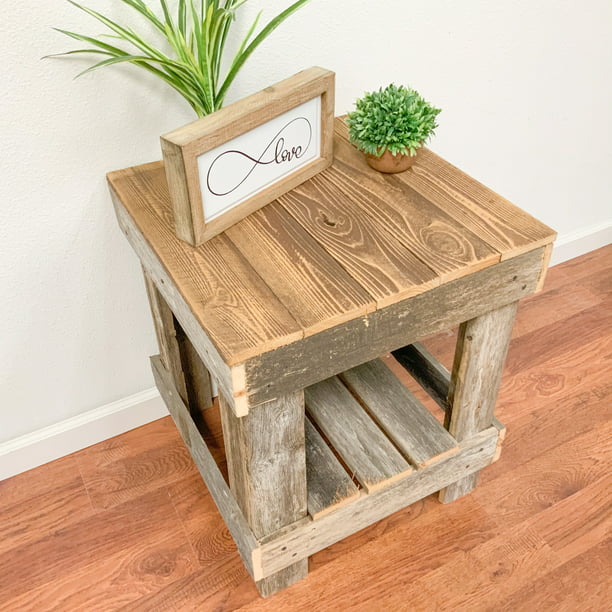 Reclaimed Wood End Table Natural, Reclaimed Wood End Table With Drawer