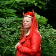 thumbnail image 3 of Floral Lace Veil Red Devil Horns Headband Demon Cosplay Halloween Costume Party Accessory, 3 of 4