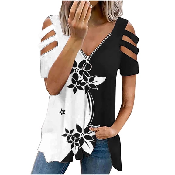 ZVAVZ Women's Tunics - Womens Blouses Dressy Casual, Ladies Tshirt Summer Casual Trendy Print Tops Oneck Short Sleeve Shirts, Plus Size Blouses for Women Summer