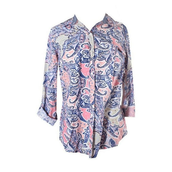 Charter Club Blue Blush Combo Roll-Tab Printed Blouse 6