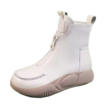 

fvwitlyh Ankle Boots for Womens Wellies Rain Boots Vintage Front Zipper Short Boots Women Fashion Casual Thick Soled Winter Boots for Women Tan