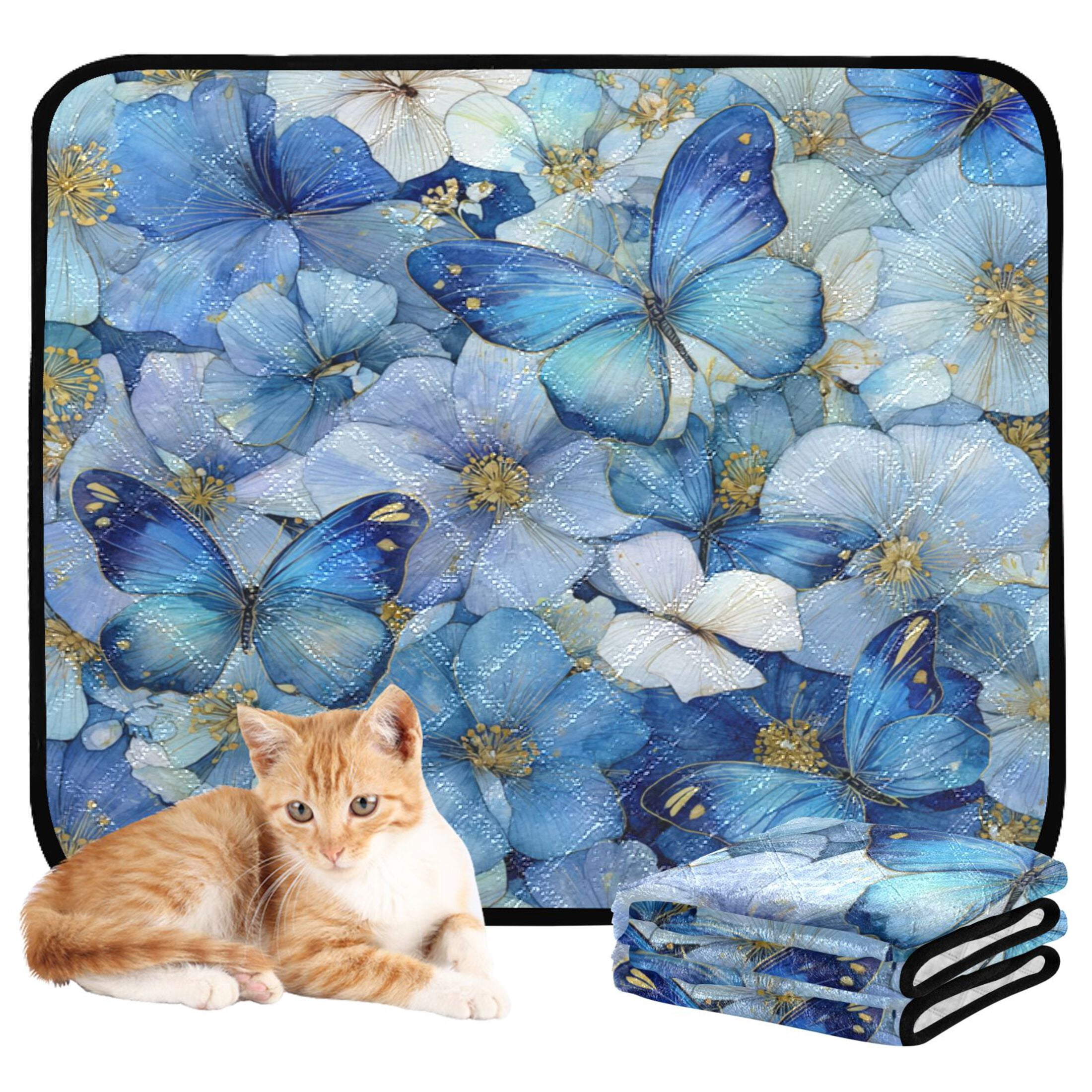 Qxltty Pale Blue Butterfly Cat litter Pads Pet Set of 2 Diaper Mats Center Anti-leakage Layer Absorbent Soft and Comfortable