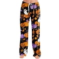 thumbnail image 2 of Womens Lounge Pants Halloween Plaid Pumpkin Print Elastic Waist Comfy Pjs Sleep Pants, 2 of 5