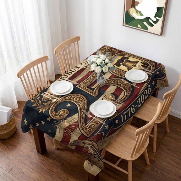 250th Anniversary Table Cloth Waterproof Tablecloths, Independence Day American Flag Eagle Tablecloth Dining Table Cover for Kitchen Party Tabletop Outdoor, Rectangle Tablecloth 52x70 Inch