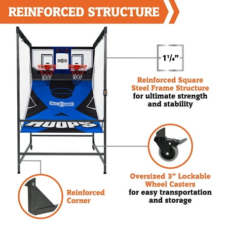 Hall of Games 88” Indoor Steel Frame Arcade Basketball Game with LED Scorer, Blue