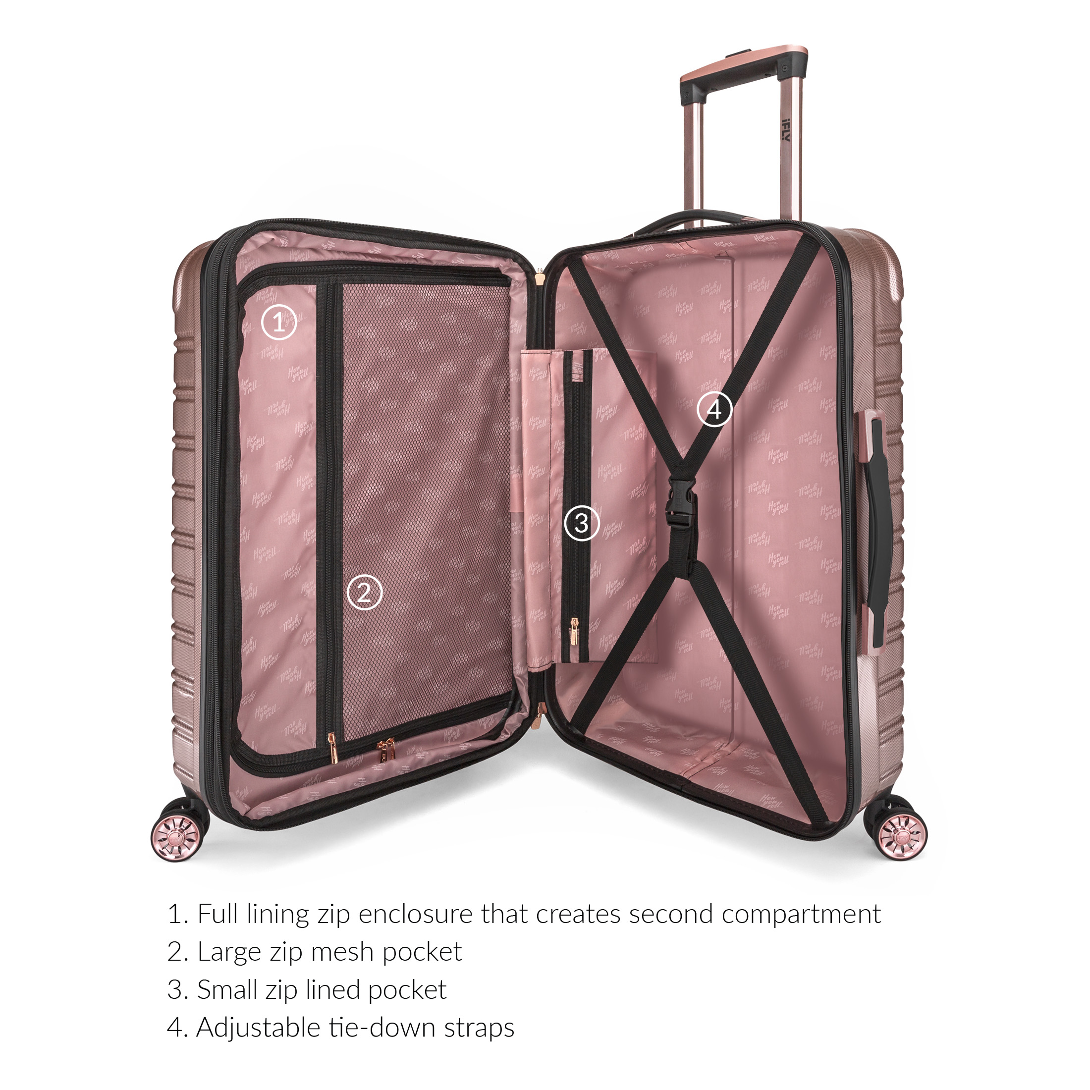 iFLY Hardside Luggage Fibertech 3 Piece Set, 20" Carry-on Luggage, 24" Checked Luggage and 28" Checked Luggage, Rose Gold - image 4 of 12