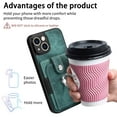 thumbnail image 4 of Compatible with iPhone 13, Classic Card Slots 360 Rotating Finger Ring Kickstand PU Leather + TPU Frame Magnetic Closure Back Case Cover for iPhone 13, Green, 4 of 9