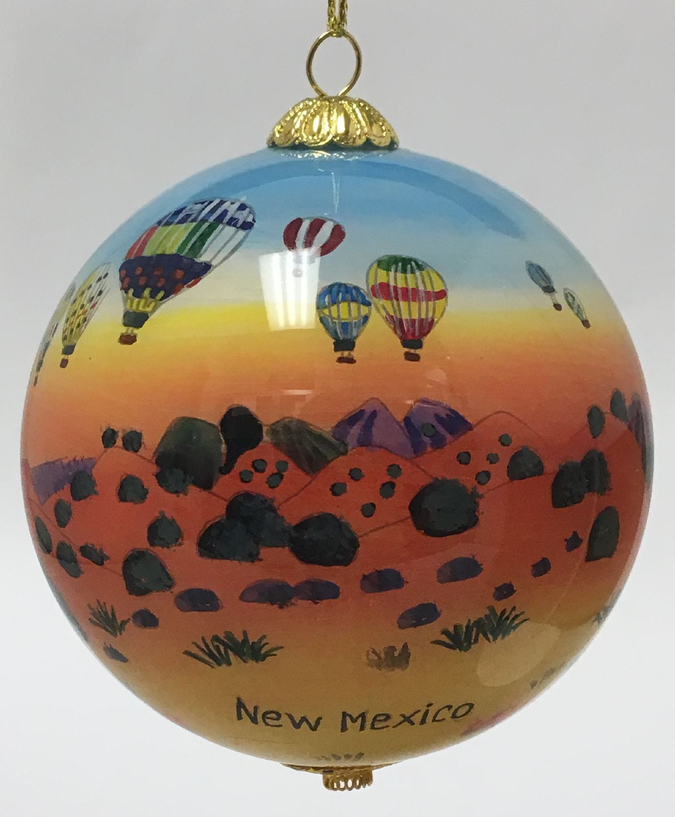 New Mexico Hot Air Balloons Reverse Painted Glass Ball Christmas Tree