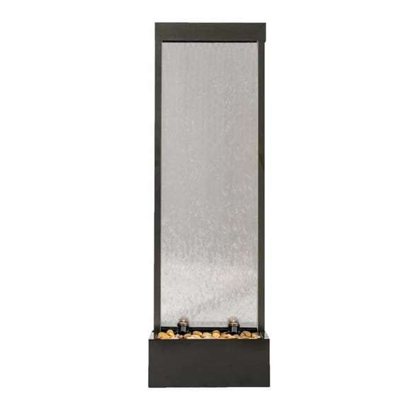 Xbrand ALLALU14BKCRE 68 in H Freestanding Modern Indoor/Outdoor Waterfall Fountain w/ Decorative Rocks, LED Lights & Auto-Shut Off Pump, Aluminum/Clear Glass, Black