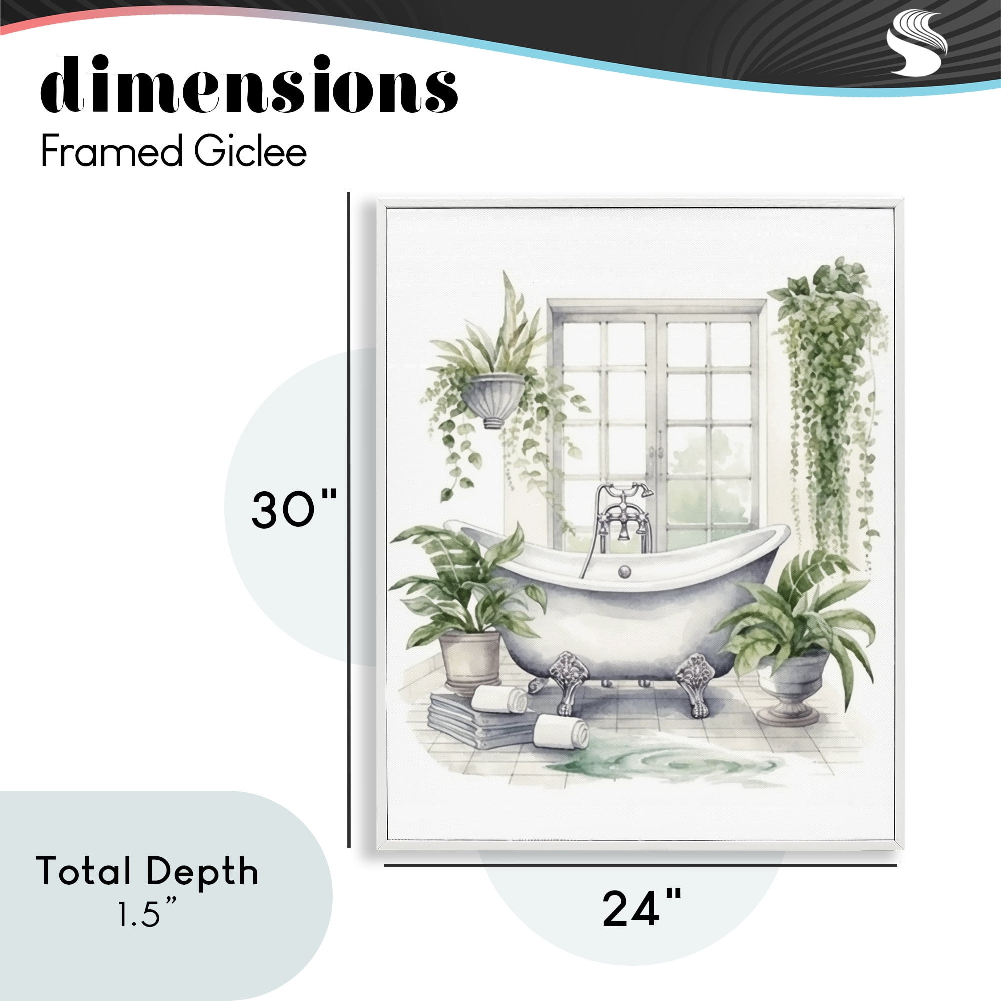 Lush Greenery Bathtub & Window White Framed Giclee Art, design by Lettered and Lined