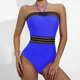 thumbnail image 2 of gakvbuo Summer Swimsuit Women One Piece Bathing Suit for Women Plus Size Swimsuit for Women Women'S Swimwear Solid Patchwork Halter Neck Mesh Hollow Out Beachwear Bikini Monokinis, 2 of 9