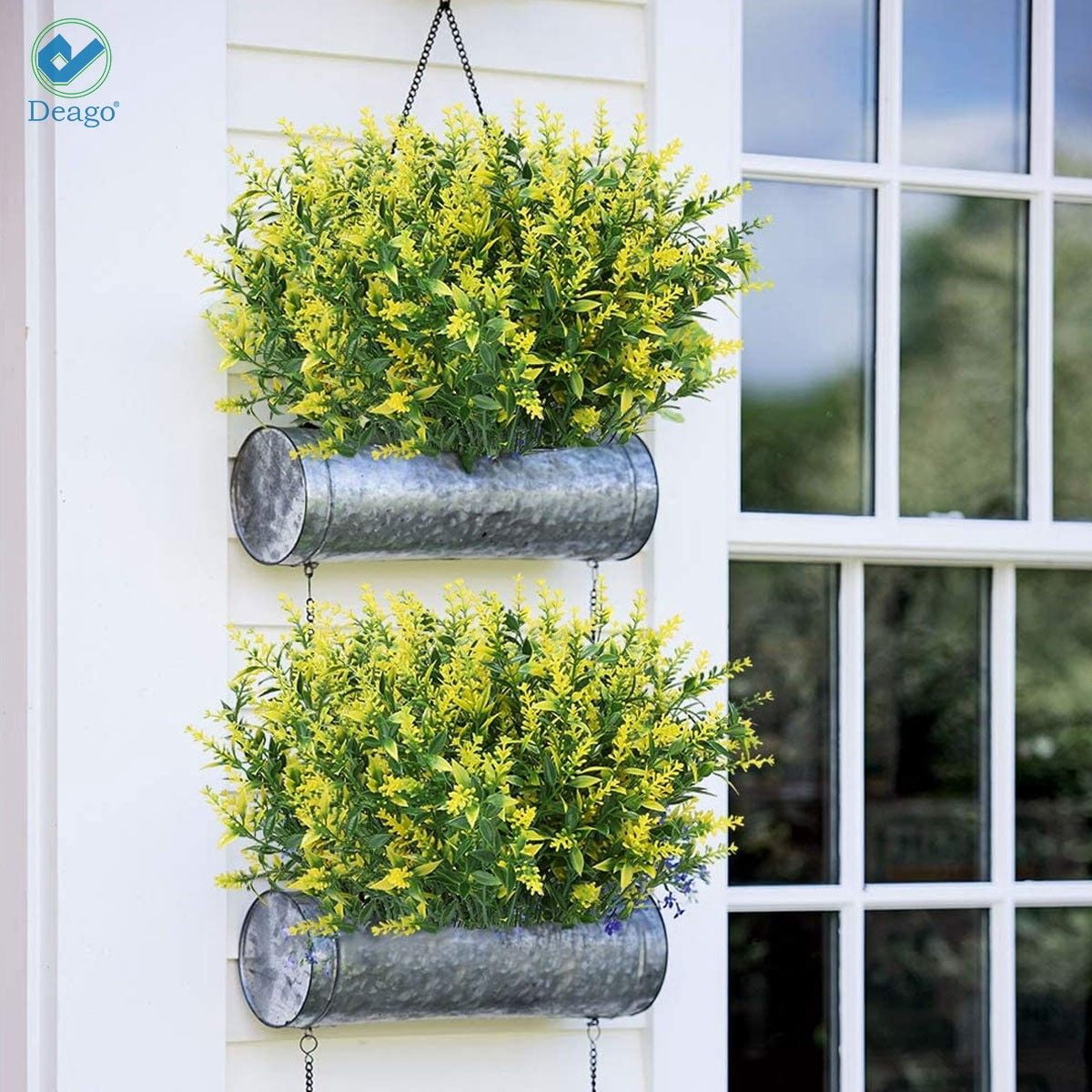 Deago 24 Bundles Artificial Lavender Flowers Outdoor Fake Flowers for Decoration UV Resistant No Fade Faux Plastic Plants Garden Porch Window Box Decor (Yellow)