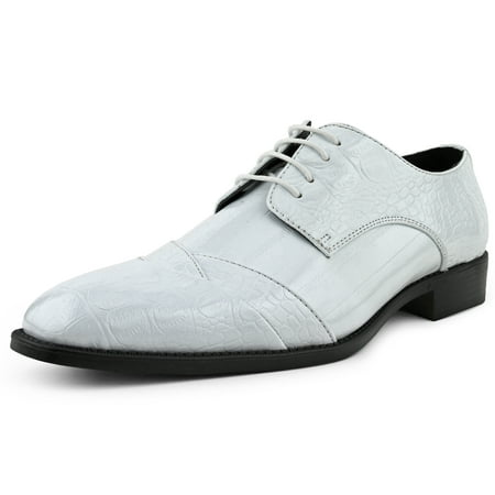 

Bolano Men s Designer Cap Toe Formal Lace Up Oxford Dress Shoes White Size 10.5