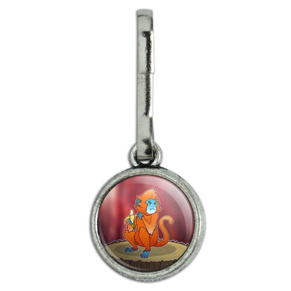 Golden Monkey Eating a Banana Antiqued Charm Clothes Purse Suitcase Backpack Zipper Pull Aid