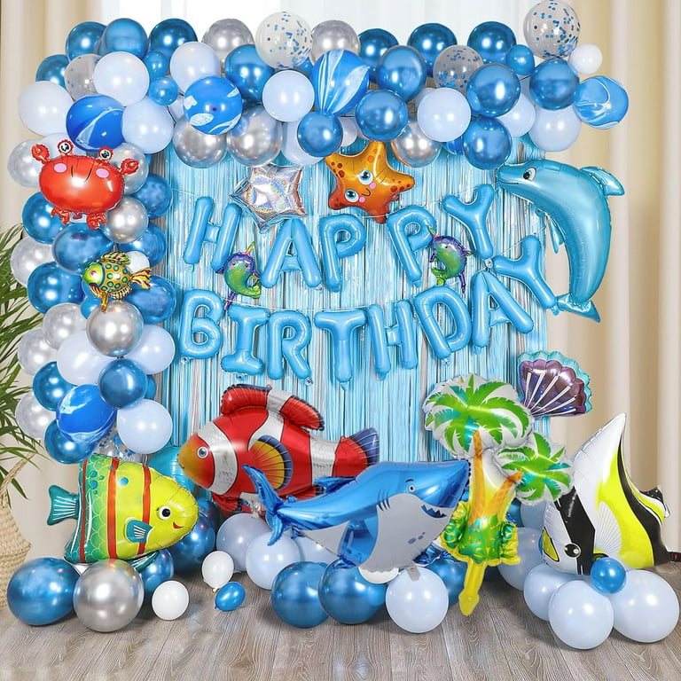 176 PCS Ocean Blue Birthday Party Balloons Decorations with Pump