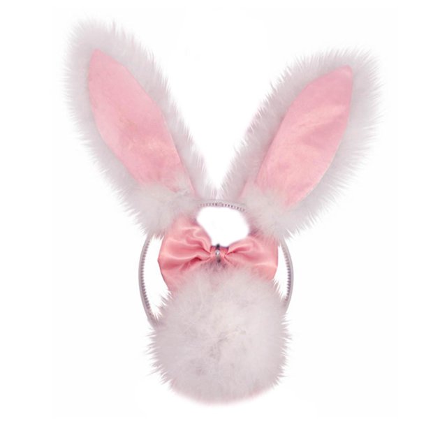 Conjunto disfraz Animal 3 uds diadema orejas de conejo cola de bola de felpa Rosa claro
