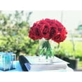 thumbnail image 4 of Enova Home Artificial Flowers Silk Open Roses Fake Flowers Arrangement in Cylinder Glass Vase with Faux Water for Home Office Wedding Decoration (Red), 4 of 6