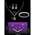 thumbnail image 4 of REMANLAND Purple Sparkle Envelope Evening Clutch with Rhinestone Jewelry Set, Matching Drop Earrings Necklace Bangle Women Formal Party Handbag, 4 of 7