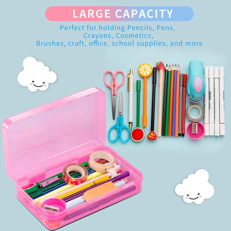 Qweryboo 4 Pack Stackable Pencil Box, Plastic Large Capacity Pencil Case,  Crayon Boxes with Snap Tight Lid for Kids School Supplies