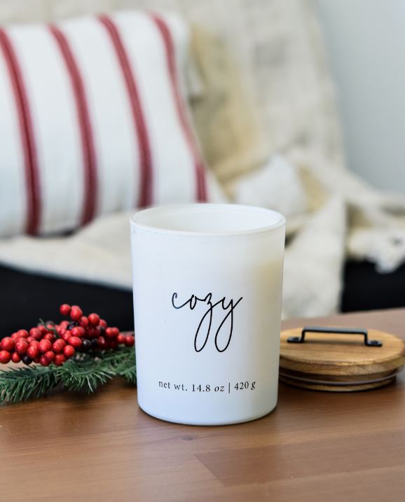 Better Homes & Gardens Farmhouse Sentiments Cozy Smoked Cedar & Snow Scented 2-Wick Candle Jar with Wood Lid, Metal Handle, White, 14.8 oz