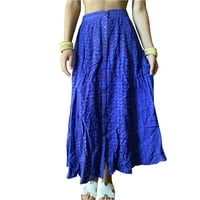 Mogul Women Maxi Skirt, Blue Embroidered Skirt, Summer Fashion Button Down Bohemian Gypsy Skirts SM