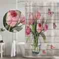 thumbnail image 4 of Pink Tulip Shower Curtain Set - Long 72" x 84" Washable Bathtub Curtain with 12 Hooks, Vintage Spring Floral Retro Art Butterfly Wooden Waterproof Fabric Shower Curtains for Bathroom/Bathtub Décor, 4 of 6