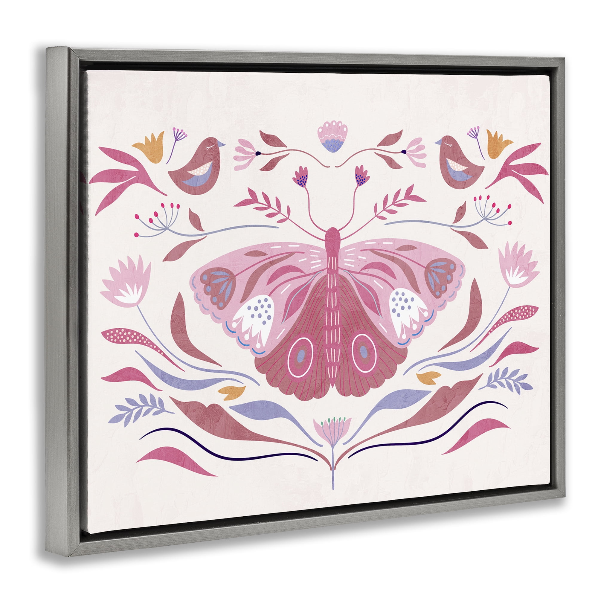 Stupell Industries Pink Boho Butterfly Gray Framed Floater Canvas Wall Art, design by Kim Allen